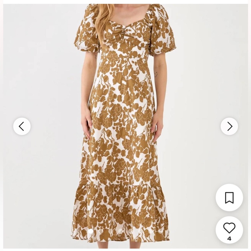 English Factory Brown and White Floral Midi Dress